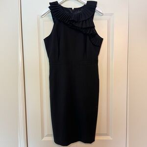 J Crew wool blend black midi length dress. Size 6. NWT. Ruffle, work
